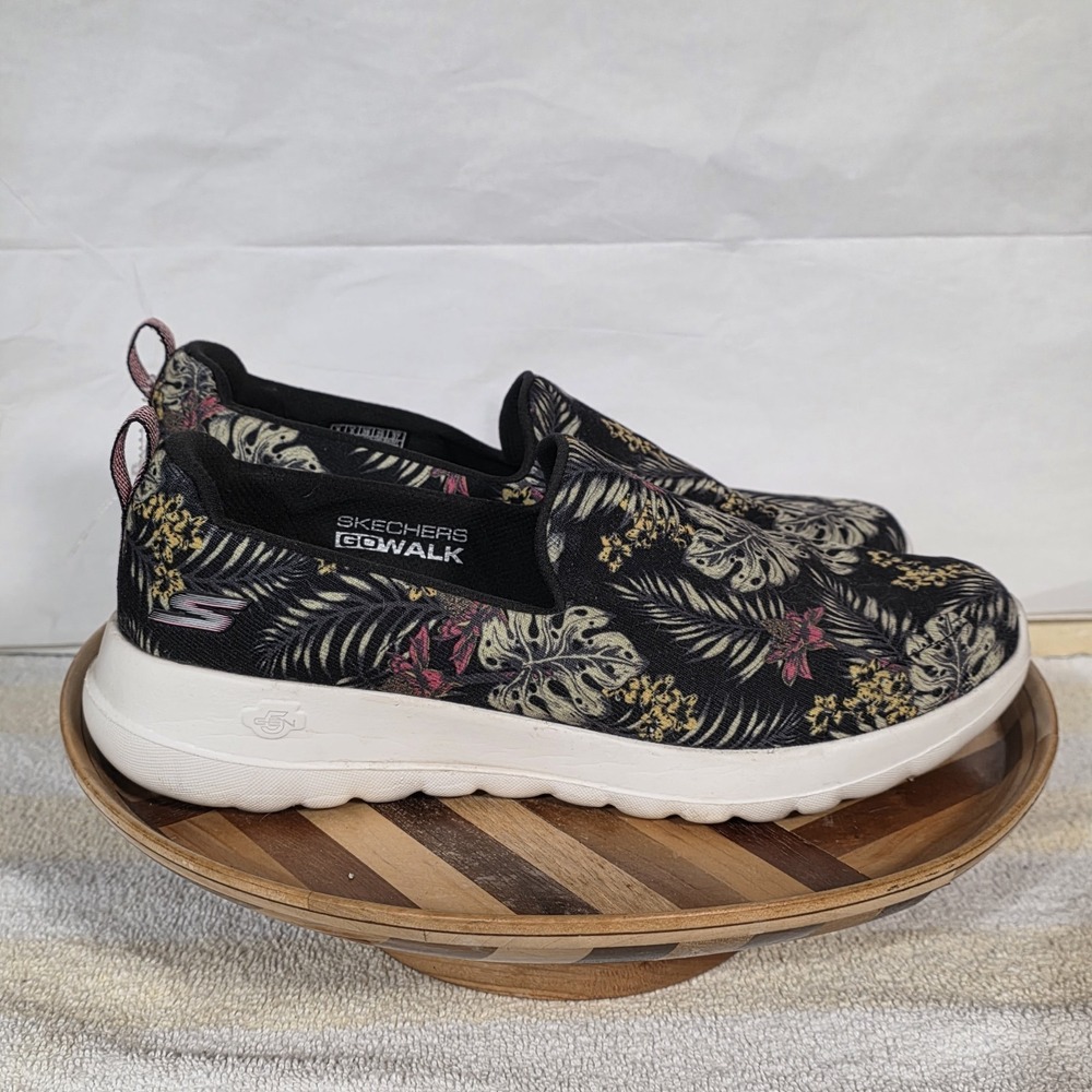 Skechers GoWalk Air Cooled Goga Mat Slip On Shoes Womens Size 8 Black Floral - Picture 2 of 15